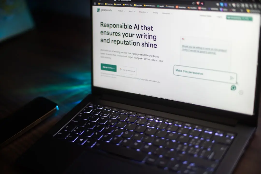 Laptop displays a website about responsible ai writing. — Photo by Aerps.com on Unsplash